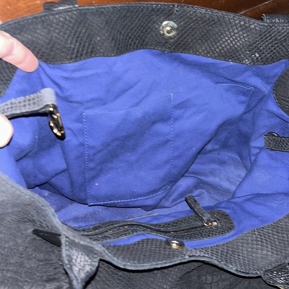 J. McLaughlin Black Suede Tote | Python Embossed | Leather Handles - Picture 7 of 10